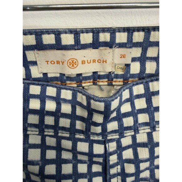 TORY BURCH Women’s  Pant CAPRIS Ankle Blue Haven Plaid Cotton Sz 26 - Picture 14 of 16